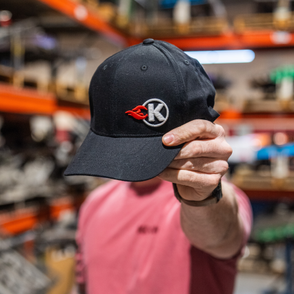 KOOKS BLACK FLEXFIT K-FLAME LOGO HAT - CURVED BRIM