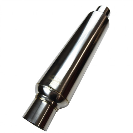 2-1/2" Round Muffler 14" Long. Polished Stainless Steel.