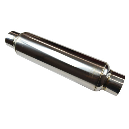 3" Round Muffler 14" Long. Polished Stainless Steel.