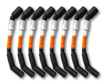 11mm Spark Plug Wires (8 pc. Set). Orange with Black Boots. LSX Car