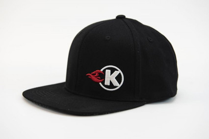KOOKS BLACK FLEXFIT K-FLAME LOGO HAT - FLAT BRIM