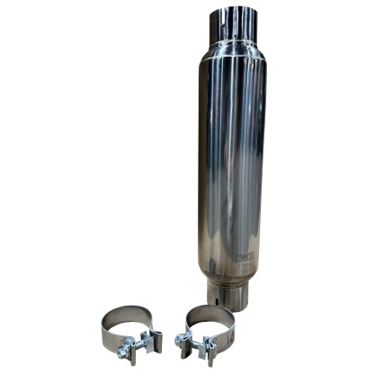 3" Round Clamp In Muffler 14" Long. Polished Stainless Steel.
