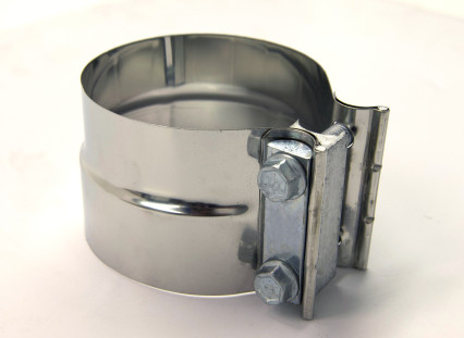 4" Stainless 2-Bolt Stepped Band Clamp for Non-Notched Slip Joint Connections.
